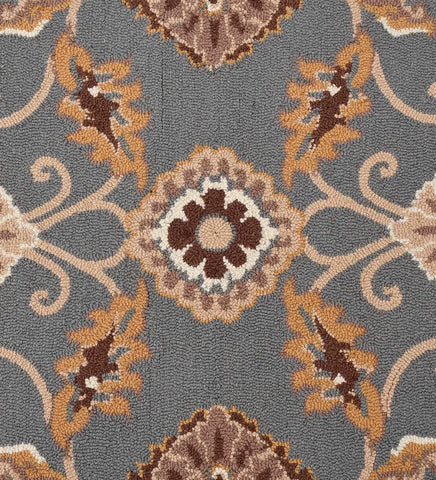 Luxury wool rug with gray background and golden floral motifs