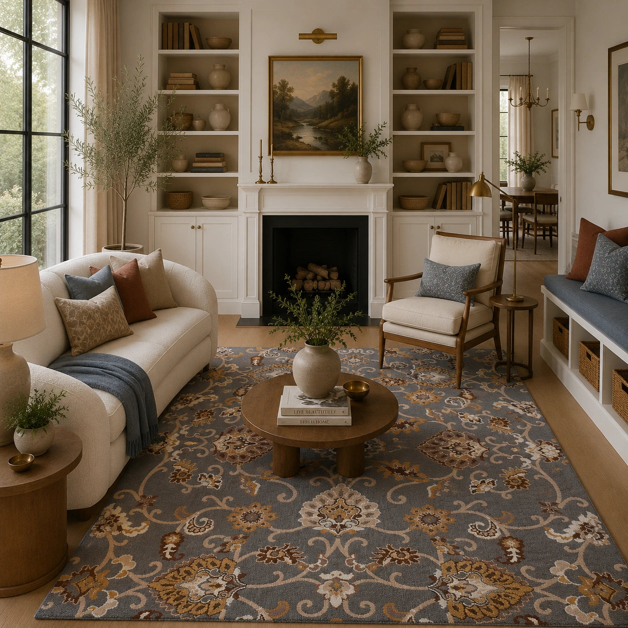 Gray gold wool rug