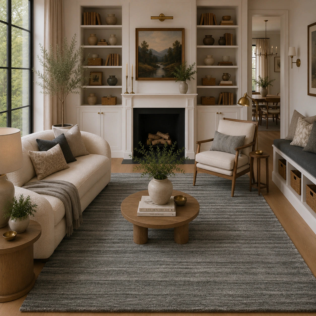 Gray linear hand tufted rug