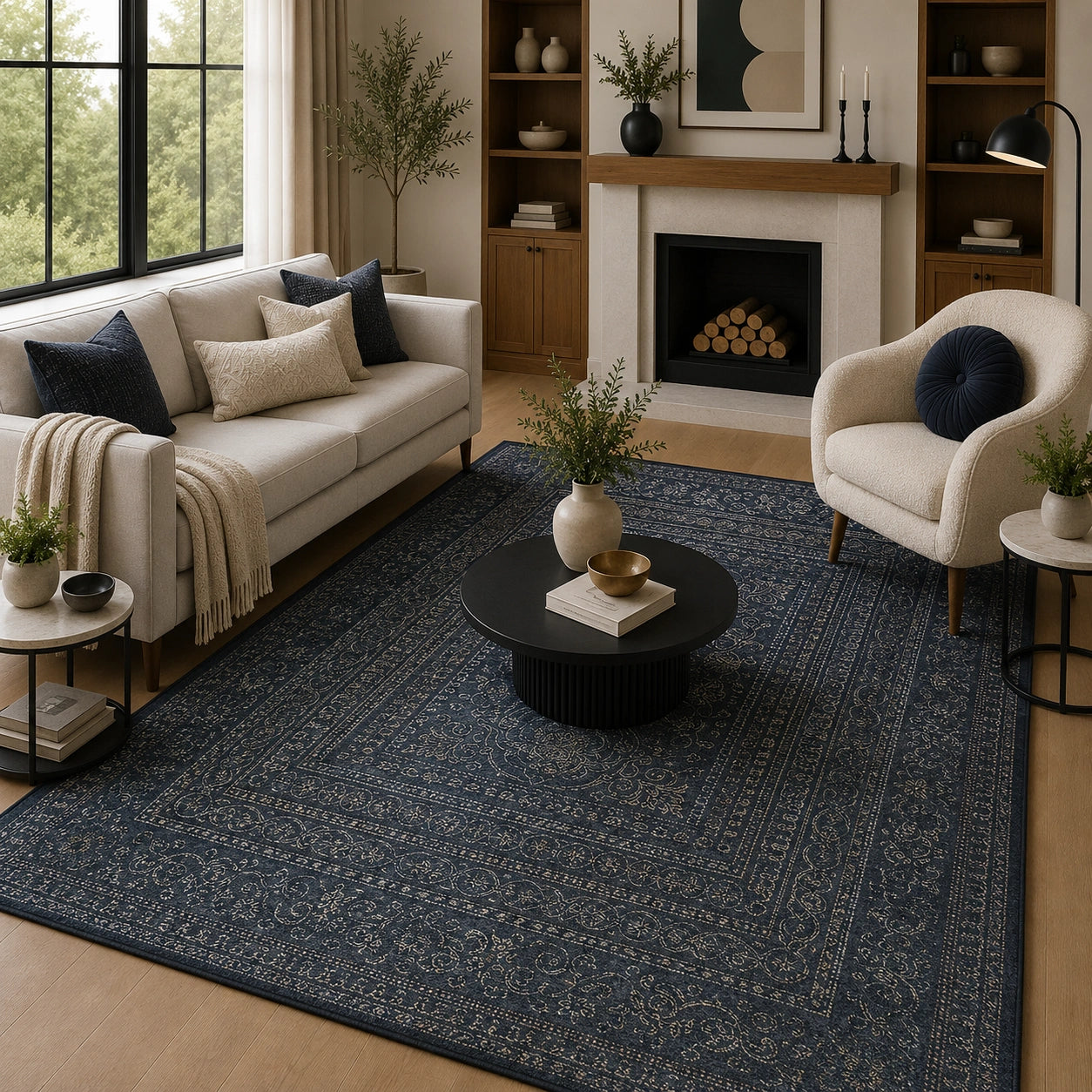 Gray ornate border rug
