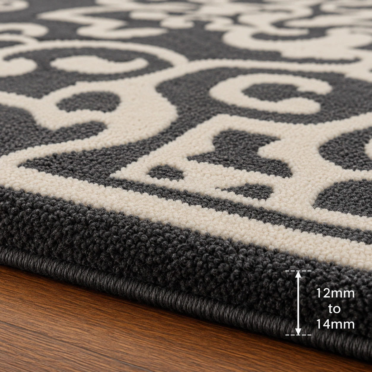 Gray white traditional wool rug