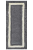 Gray and white hand-tufted rectangular runner rug with bordered design from Mannat Rugs