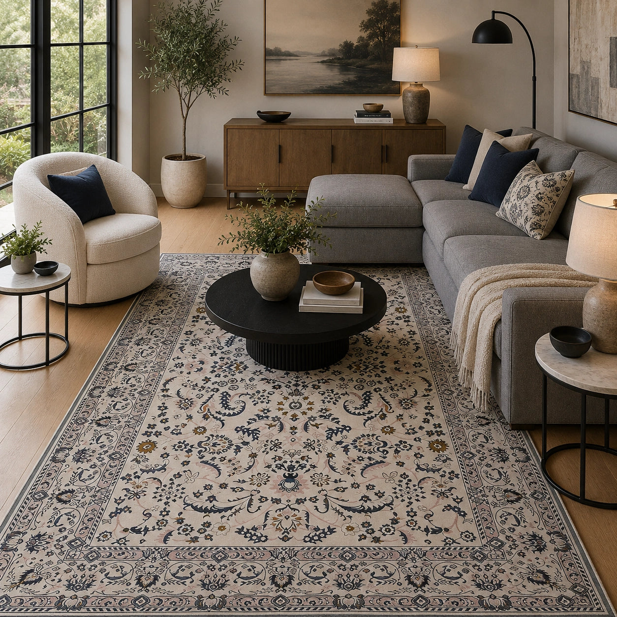 Gray medallion rug