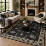 Gray tribal medallion border rug