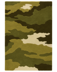 Green camouflage hand-tufted wool camo rug.