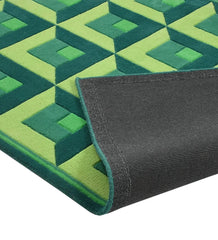 Handcrafted green geometric rug with 3D modern pattern