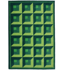 Green geometric hand-tufted wool rug with 3D cube design