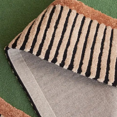 Oval Green Striped Border Hand Tufted Rug Texture