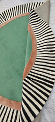 Round Stripe Border Hand Tufted Rug