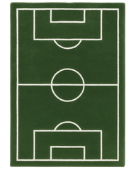 Green hand-tufted wool novelty rug with soccer field design.