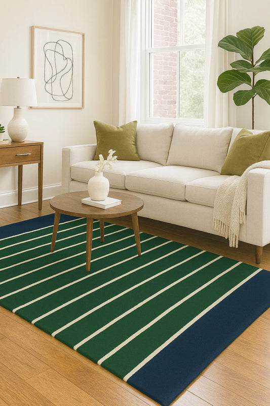Premium wool modern striped novelty rug by Mannat Rugs.