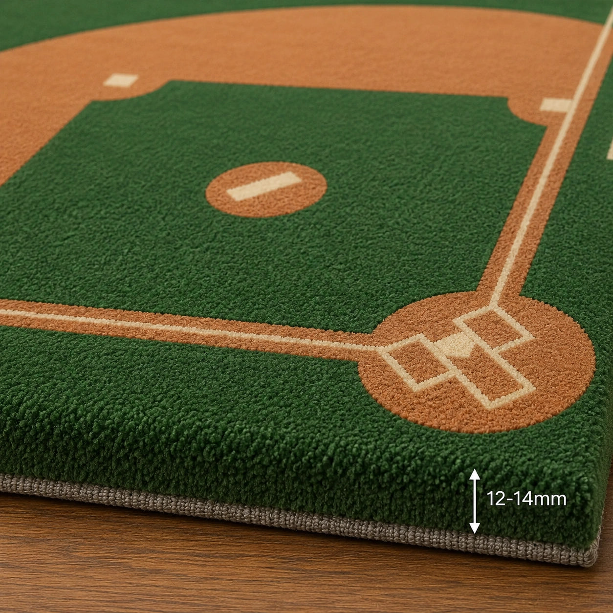 Green brown baseball wool rug