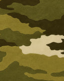 Handcrafted wool camo area rug by Mannat Rugs.