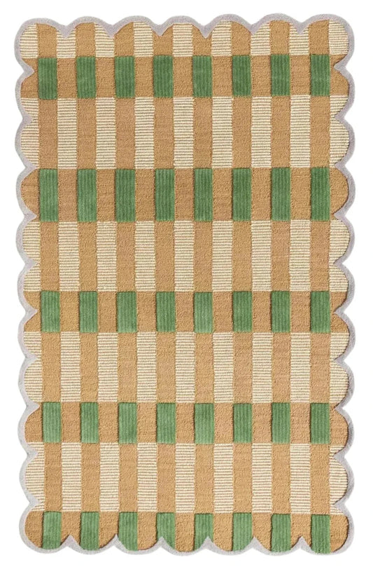 Green and brown checkered rug