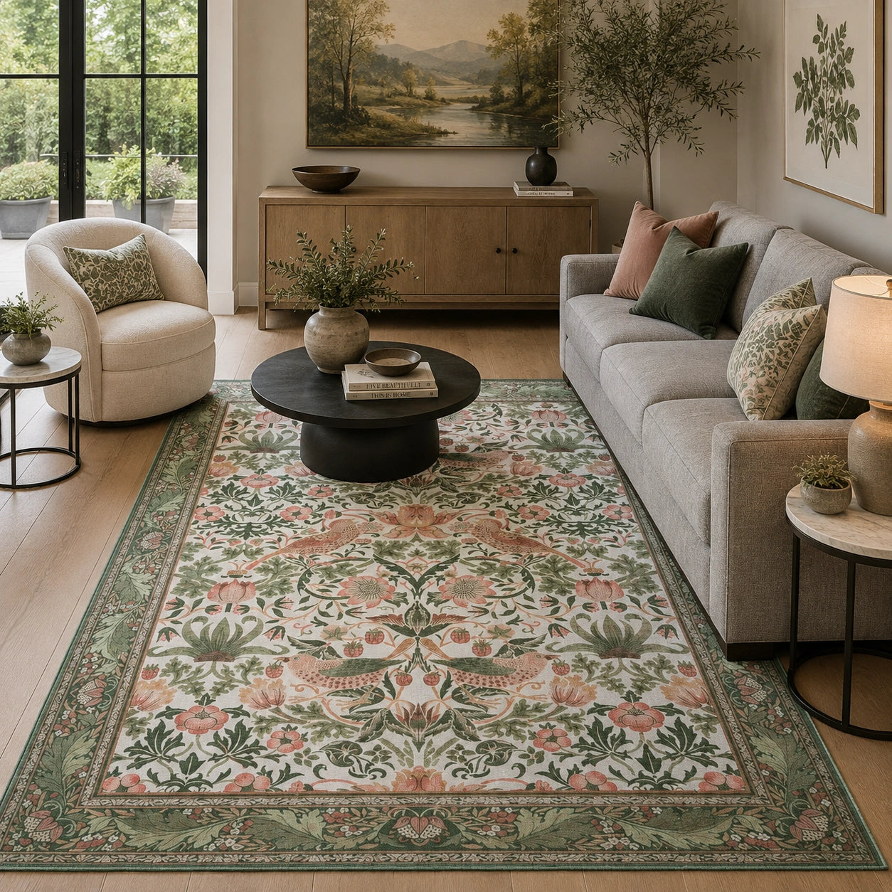 Green floral rug