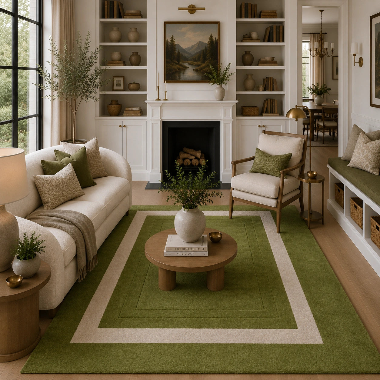 green modern wool rug
