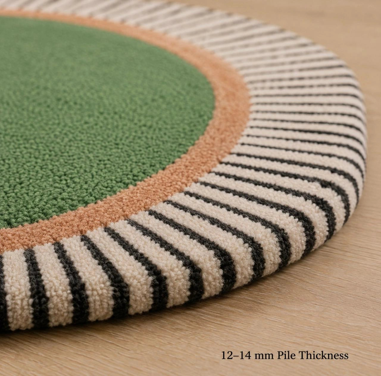 Green stripe border wool rug