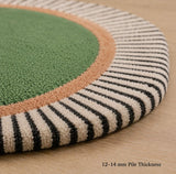 Green stripe border wool rug