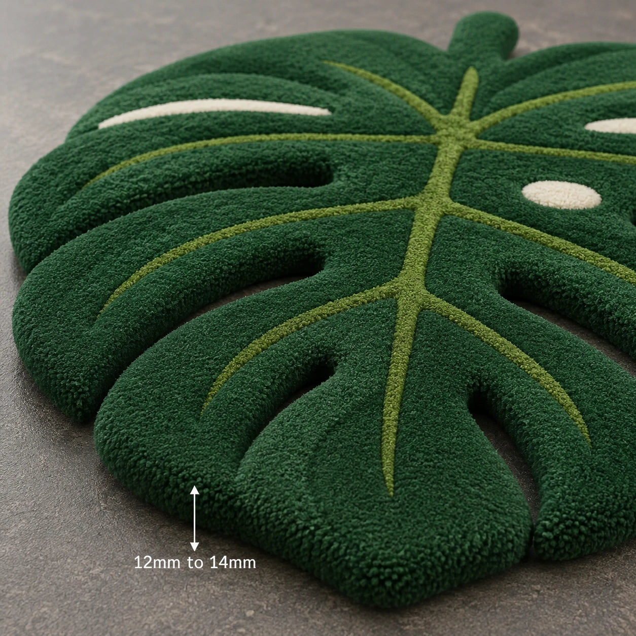 Green monstera leaf wool rug
