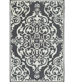 Grey and white hand-tufted traditional wool rug with intricate floral and swirl pattern