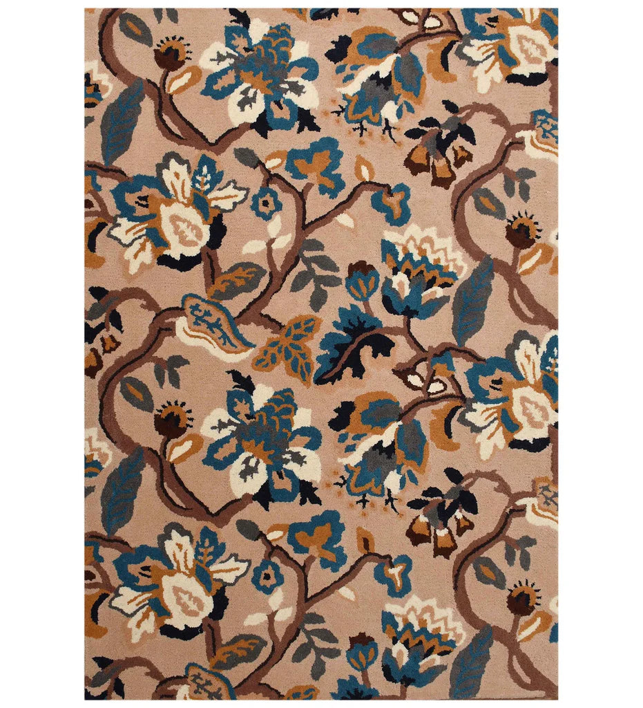 Beige Floral Hand Tufted Wool Rug