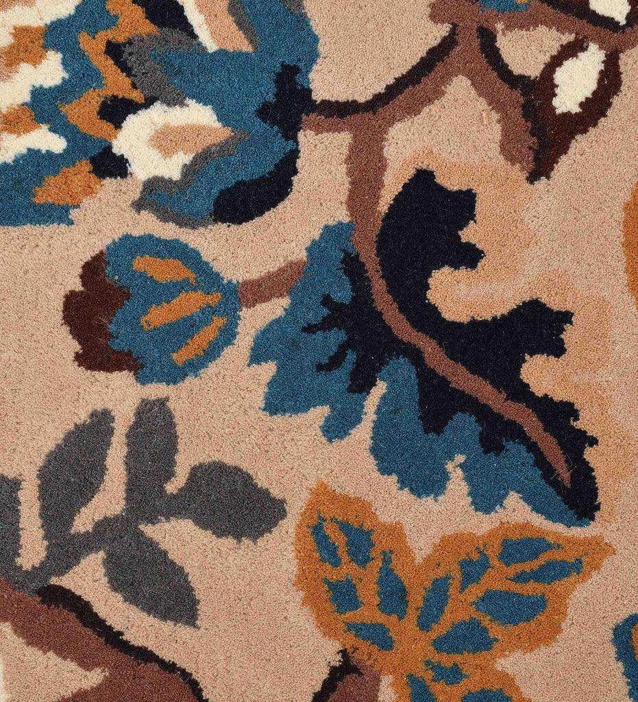Floral Bull Pattern Rug Brown Floral Wool Area Rug – Mannat Rugs