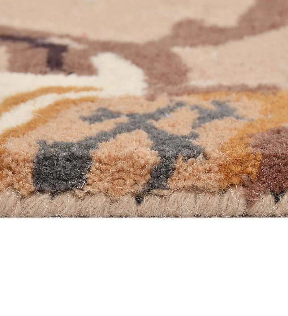 Beige Floral Hand Tufted Wool Rug