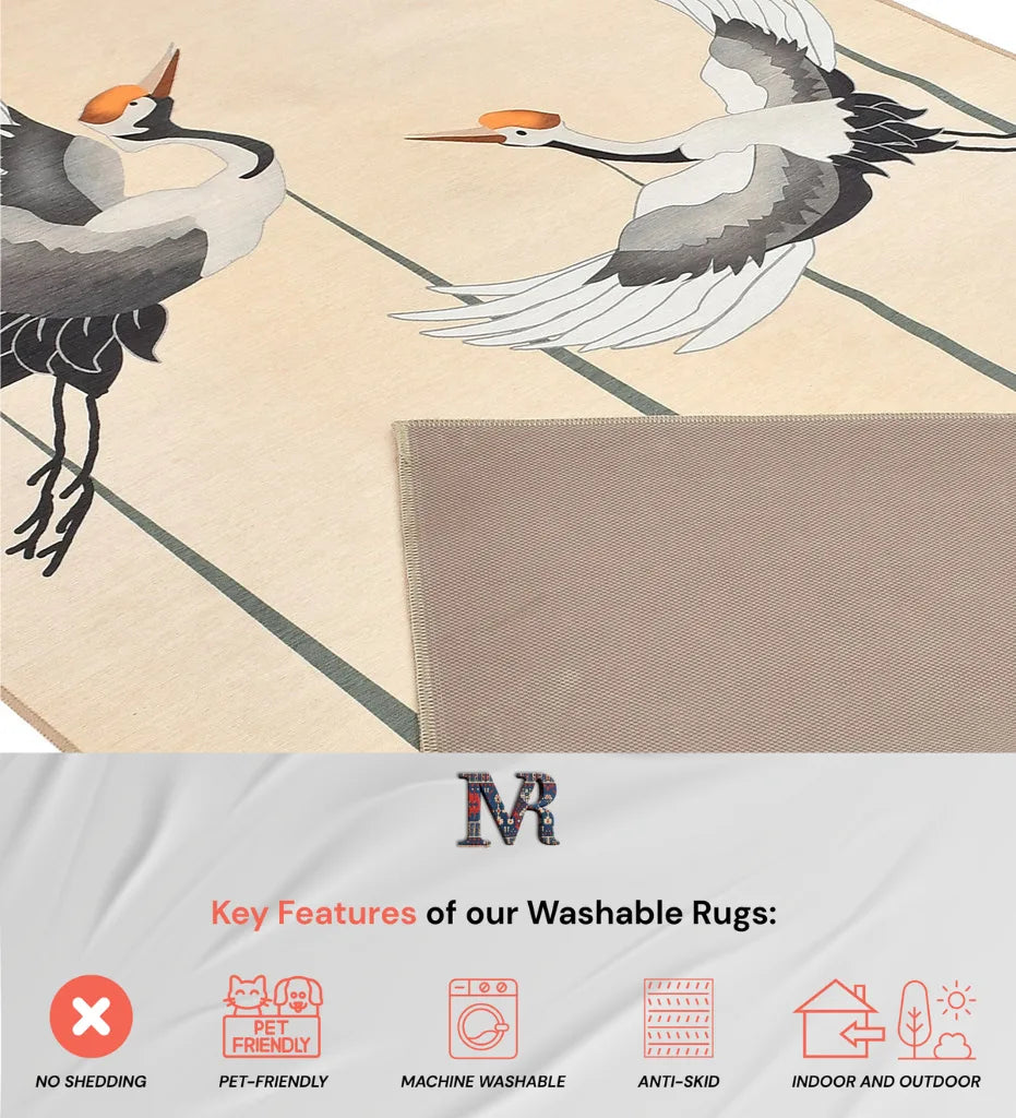 Elegant ivory bird rug perfect for living rooms and bedrooms.
