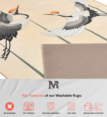 Elegant ivory bird rug perfect for living rooms and bedrooms.