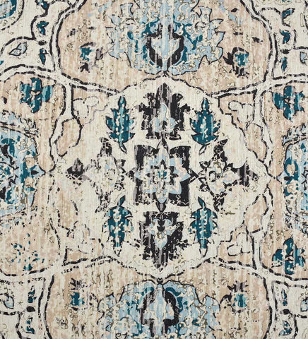 Elegant ivory and beige distressed rug for traditional interiors.
