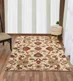 Luxury ivory rug featuring red and green floral motifs