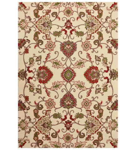 Traditional ivory floral hand-tufted wool rug with Oriental design