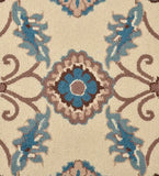 Handcrafted Persian-inspired rug with ivory base and blue accents