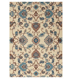 Ivory hand-tufted wool rug with blue and brown Persian floral design