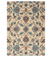 Ivory hand-tufted wool rug with blue and brown Persian floral design