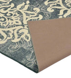 Ivory and charcoal vintage faded handwoven rug with floral pattern and non-slip backing