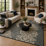 Ivory charcoal vintage rug
