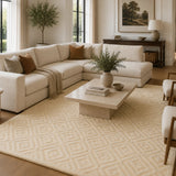 Ivory Geometric Textured Diamond Area Rug - Hand tufted