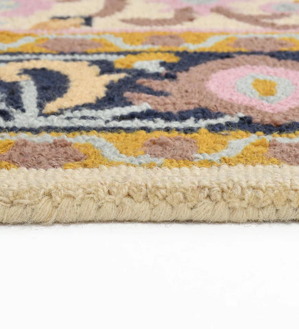 Elegant ivory and navy bordered rug in traditional medallion style