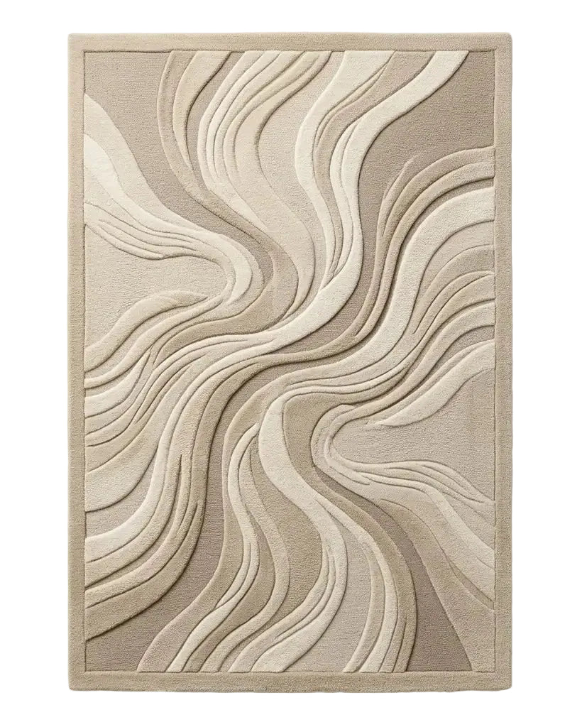 Beige and brown patterned rug on a white background