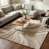 Living room with a sectional sofa, coffee table, and decorative rug.