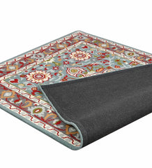 Light blue with gray shade with red color traditional pattern hand tufted rug.