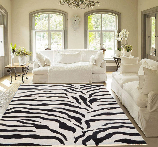 Luxury zebra pattern wool rug for modern living rooms.