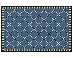 Geometric lattice diamond rug in blue and cream for modern decor.