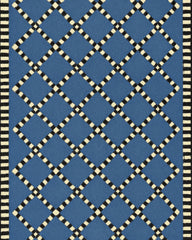 Blue lattice pattern diamond rug – handcrafted wool texture.