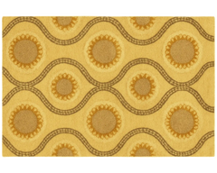 Elegant wool Medallion Rug in golden tones with circular motifs.