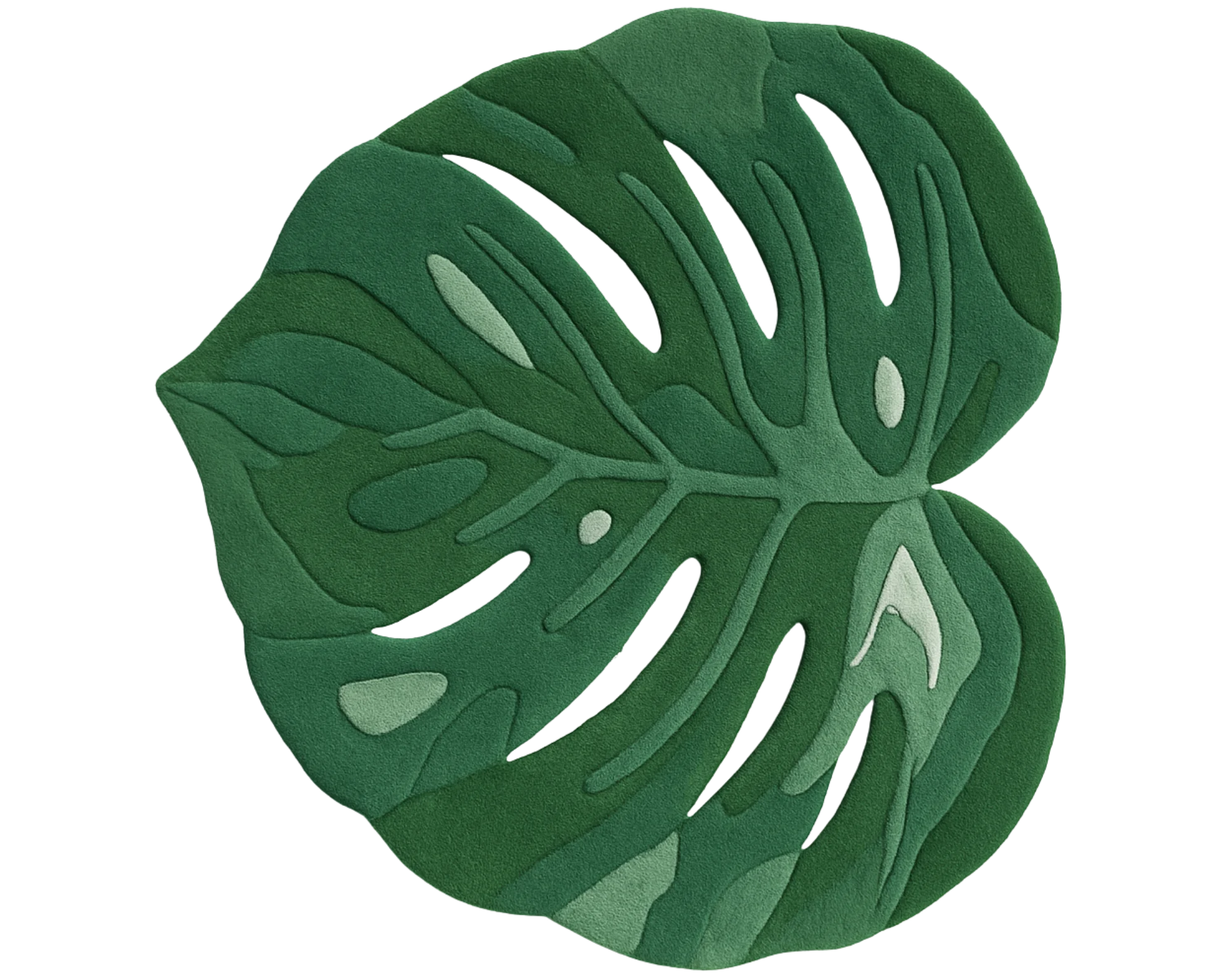 Botanical leaf rug in gradient green shades for luxury interiors.