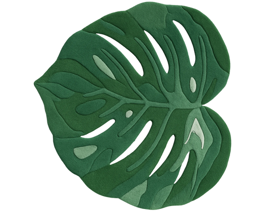 Botanical leaf rug in gradient green shades for luxury interiors.