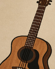 Artistic guitar wool rug for modern living and music rooms.