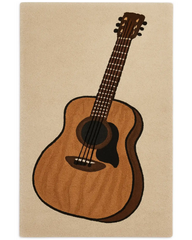 Hand-tufted acoustic guitar wool rug with beige background.